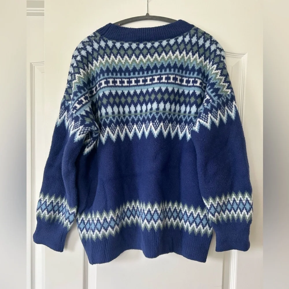 NWOT Pink Lily Bundled Up Navy Oversized Fuzzy Sweater